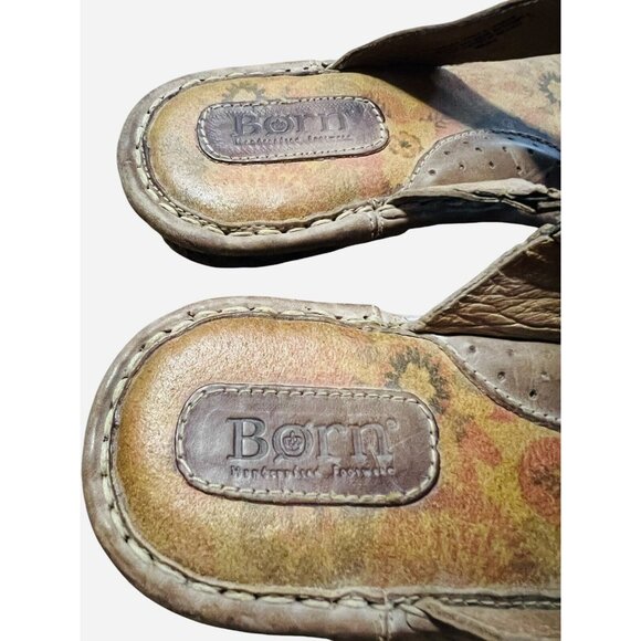 Born Sandals Womens 7 Brown Comfort‎ Slip On Thong Flip Flops Floral - Picture 4 of 7